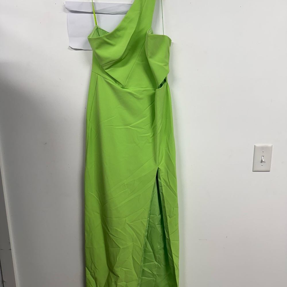 Aidan Mattox Lime Green One-Shoulder Evening Gown